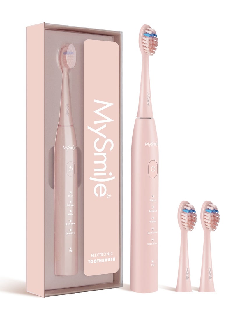 MySmile DY156 Electric Toothbrush for Adults, Rechargeable Sonic Battery Toothbrush Portable with 3 Brush Heads, 2 Mins 5 Modes Smart Timer, 45000VPM, One Charge for 60 Days (Pink, M) - Image 1
