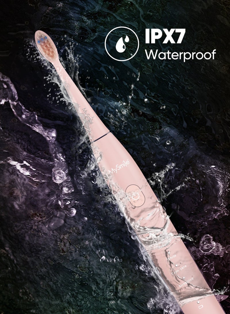 MySmile DY156 Electric Toothbrush for Adults, Rechargeable Sonic Battery Toothbrush Portable with 3 Brush Heads, 2 Mins 5 Modes Smart Timer, 45000VPM, One Charge for 60 Days (Pink, M) - Image 5