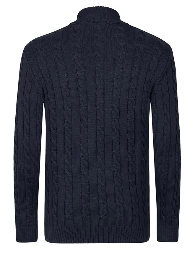 Felix Hardy Navy Cable Knit Half Zipper Pullover for Men | Best Price UAE