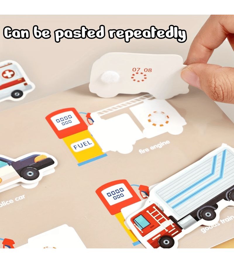 Kids Sticker Activity Book Transportation Theme Pastable Pages Color Coded Learning Hand Eye Coordination Cognitive Development Early Learning Matching Sticker Book DWJT-02 - Image 4
