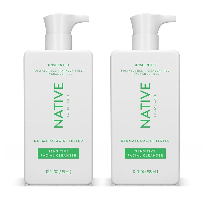 Native Sensitive Face Wash, Spa Day Every Day Facial Cleanser (2 Pack) | Daily Face Cleaner with Aloe and Vitamin B3, Unscented, 12 fl oz - Image 1