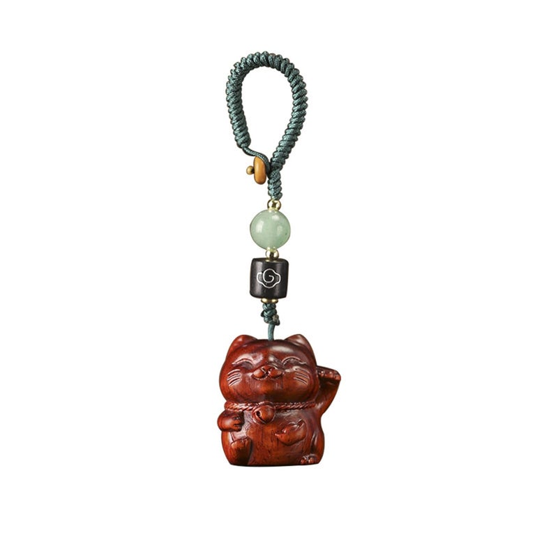 Mansiyuyee Handcarved Maneki Neko Keychain for Women Lucky Cat Charm Good Luck Keychain Key Ring for Car Keys - Image 1
