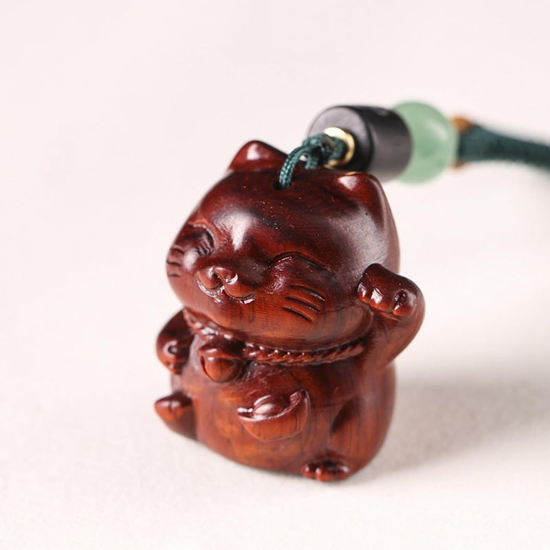 Mansiyuyee Handcarved Maneki Neko Keychain for Women Lucky Cat Charm Good Luck Keychain Key Ring for Car Keys - Image 2