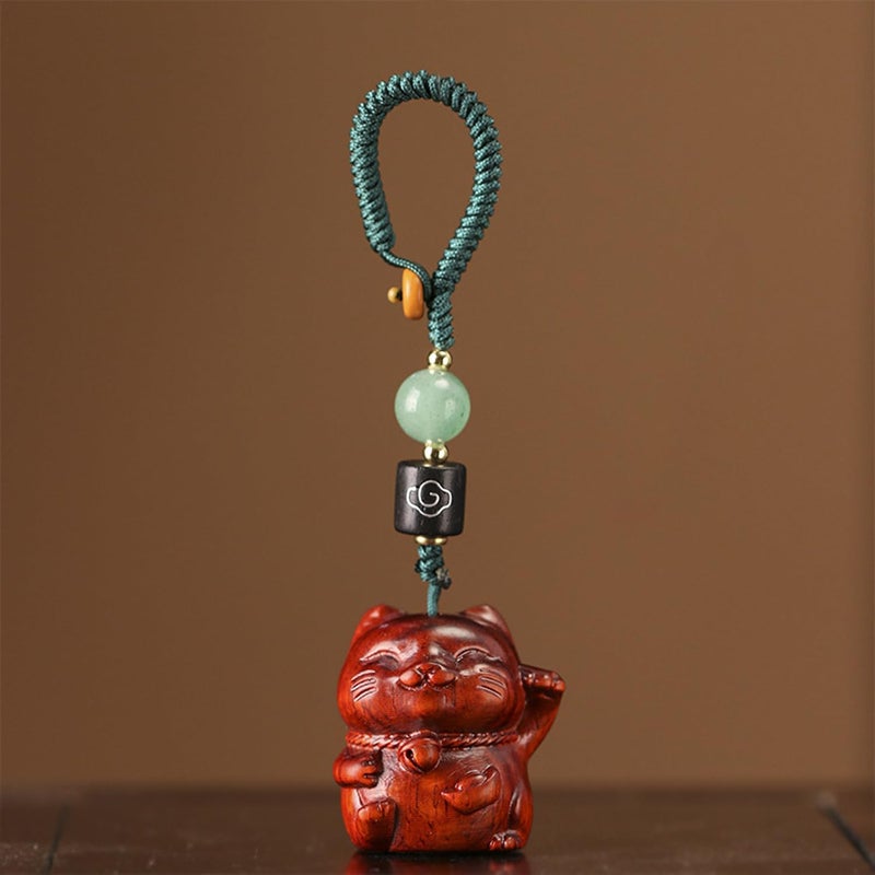 Mansiyuyee Handcarved Maneki Neko Keychain for Women Lucky Cat Charm Good Luck Keychain Key Ring for Car Keys - Image 5