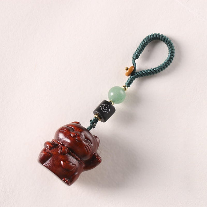 Mansiyuyee Handcarved Maneki Neko Keychain for Women Lucky Cat Charm Good Luck Keychain Key Ring for Car Keys - Image 4
