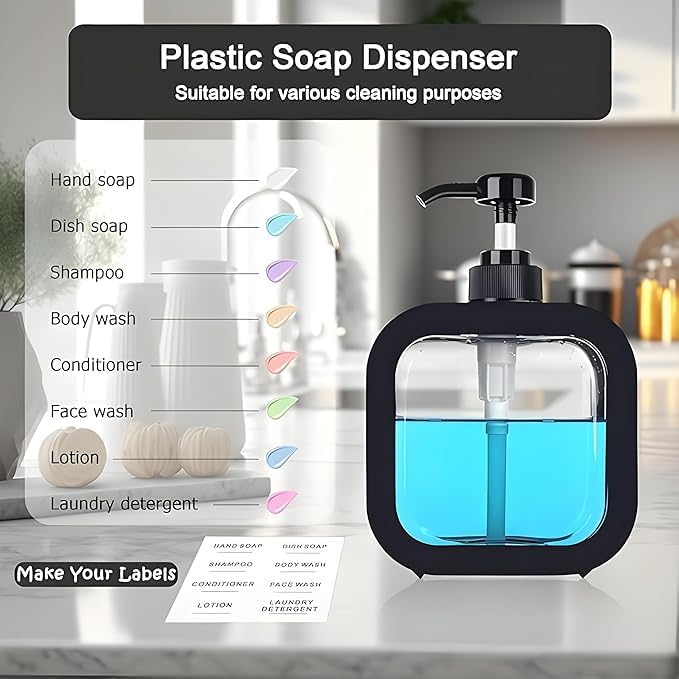 Pathavi Liquid Soap Dispenser for Bathroom & Kitchen - Black - Stylish & Sleek Refillable Pump Bottle for Hand Wash, Shampoo & Lotion, Transparent Design, Space Saving, Easy Installation (Pack of 1) - Image 3