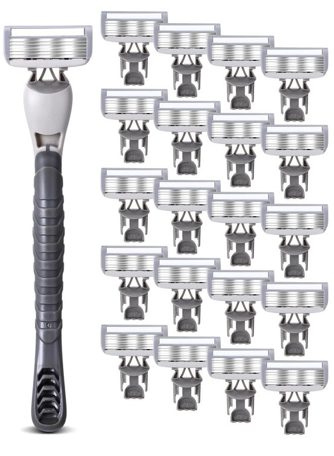 Lanties 22 Pcs Disposable Men's Razors Bulk 6-blade Disposable Razors for Men Sensitive Skin Razor Individually Packaged Disposable Head Razor for Hotel Travel Spa Daily 2 Handles and 20 Cartridges - Image 1