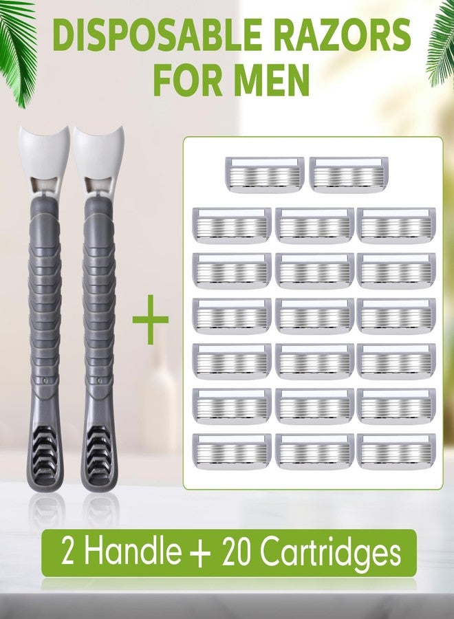 Lanties 22 Pcs Disposable Men's Razors Bulk 6-blade Disposable Razors for Men Sensitive Skin Razor Individually Packaged Disposable Head Razor for Hotel Travel Spa Daily 2 Handles and 20 Cartridges - Image 2