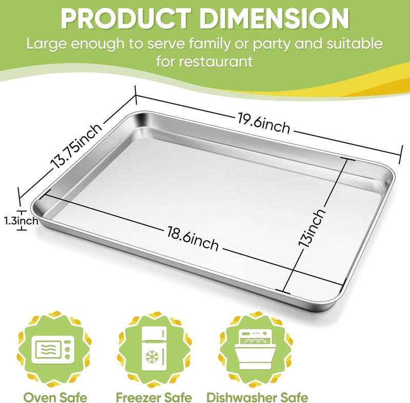 TeamFar Stainless Steel Baking Sheet, 20’’ x 14’’ Large Baking Sheet Pan Bakeware Set Cookie Sheets for Baking, Roasting, Cooking, Non Toxic, Mirror Finish & Dishwasher Safe - Image 2