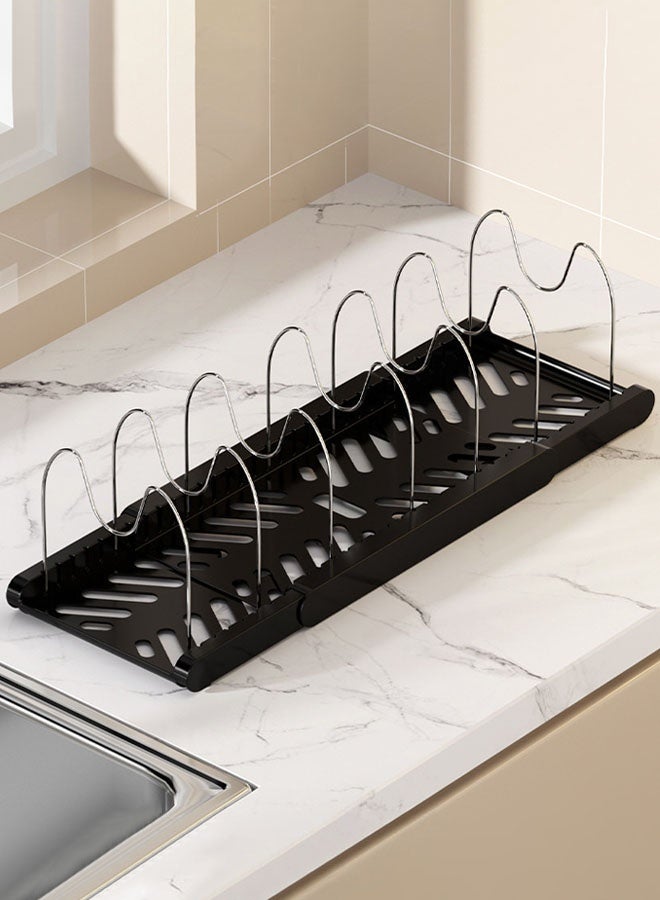 Hanayo ﻿Pots and Pans Organizer Kitchen Storage Rack  Adjustable Pots and Pans Organizer with 7 Dividers Kitchen Cabinet Holder for Pan Pot Lid Cutting Board Drying Cookware Dish Rack Organizer(Black) - Image 5