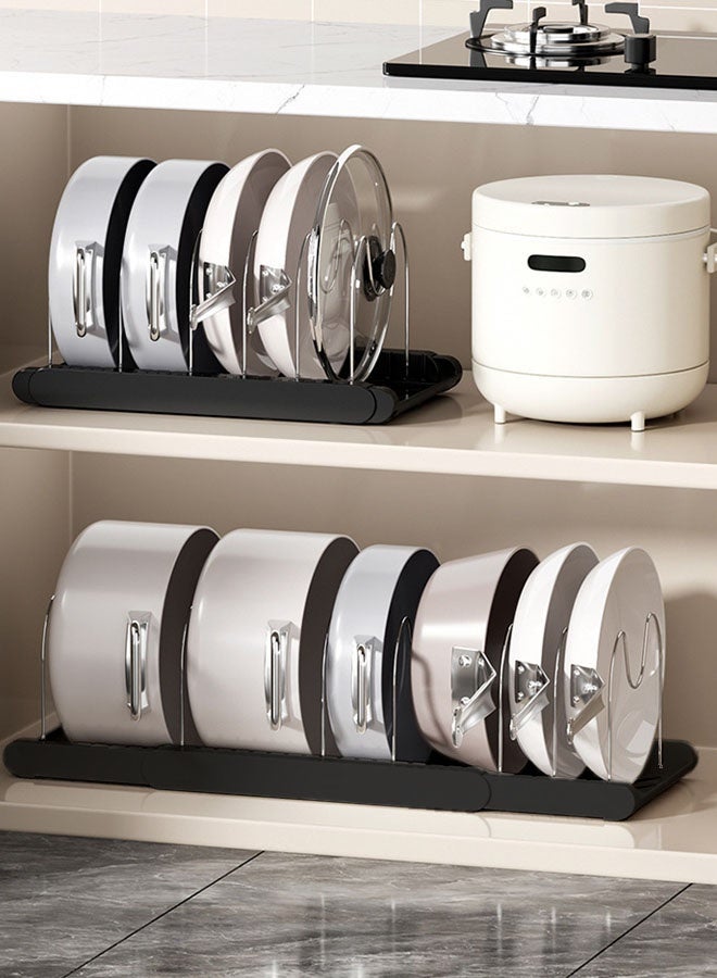 Hanayo ﻿Pots and Pans Organizer Kitchen Storage Rack  Adjustable Pots and Pans Organizer with 7 Dividers Kitchen Cabinet Holder for Pan Pot Lid Cutting Board Drying Cookware Dish Rack Organizer(Black) - Image 2