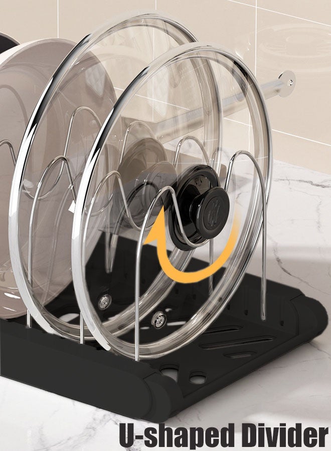 Hanayo ﻿Pots and Pans Organizer Kitchen Storage Rack  Adjustable Pots and Pans Organizer with 7 Dividers Kitchen Cabinet Holder for Pan Pot Lid Cutting Board Drying Cookware Dish Rack Organizer(Black) - Image 4