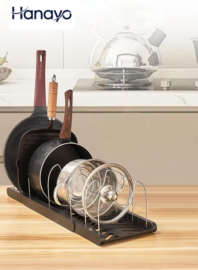 Hanayo ﻿Pots and Pans Organizer Kitchen Storage Rack  Adjustable Pots and Pans Organizer with 7 Dividers Kitchen Cabinet Holder for Pan Pot Lid Cutting Board Drying Cookware Dish Rack Organizer(Black) - Image 1