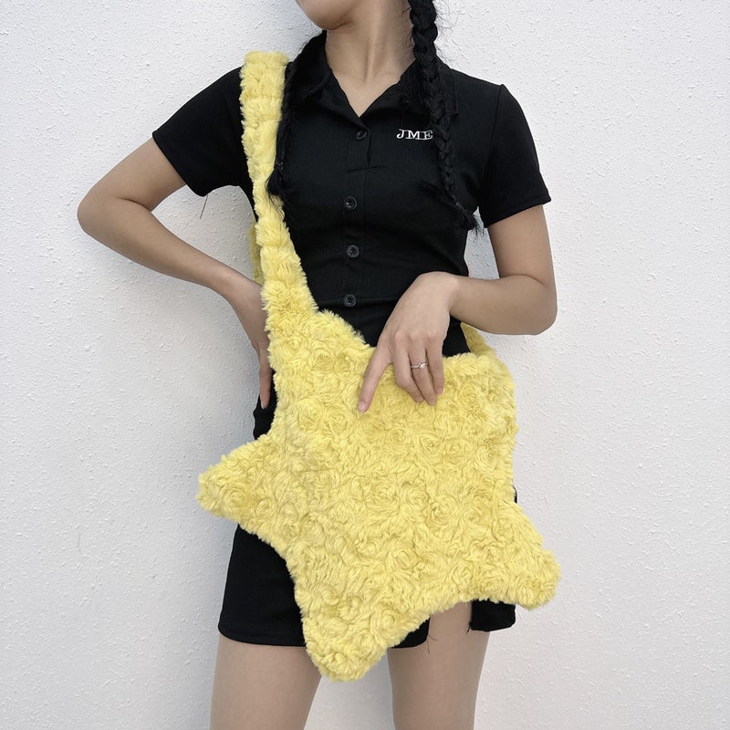 Star Pure Color Plush and Fashion Crossbody Star Bag School Bag Shoulder Bag DIY Carrying Method - Image 5