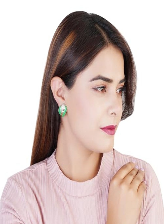 استيل أقراط إستيل النحاسية ذات اللون الأخضر الفاتح بتصميم فسيفسائي فاخر للبنات - Image 3