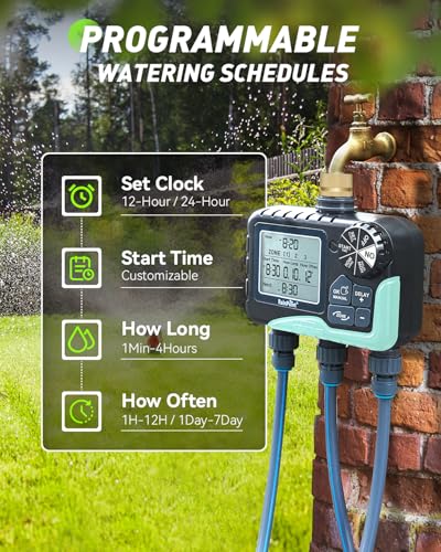 RAINPOINT 3 Zone Sprinkler Timer with Brass Inlet, Water Timer for Garden Hose,Rain Delay/Manual/Automatic Watering System, Hose,Hose Timers for Watering with IP65 Waterproof, Large LCD for Yard - Image 4