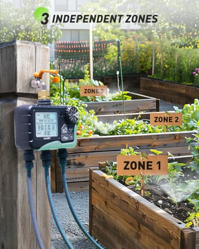 RAINPOINT 3 Zone Sprinkler Timer with Brass Inlet, Water Timer for Garden Hose,Rain Delay/Manual/Automatic Watering System, Hose,Hose Timers for Watering with IP65 Waterproof, Large LCD for Yard - Image 3