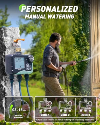 RAINPOINT 3 Zone Sprinkler Timer with Brass Inlet, Water Timer for Garden Hose,Rain Delay/Manual/Automatic Watering System, Hose,Hose Timers for Watering with IP65 Waterproof, Large LCD for Yard - Image 5