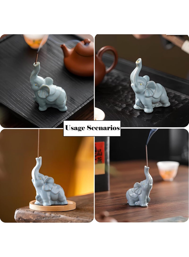 SYOSI Elephant Incense Holder with Ash Catcher, Ceramic Incense Stick Holder for Sticks, Blue Elephant Statue Decoration for Feng Shui, Home, Yoga, Spa and Meditation, 3.5" H x 3.4" L x 2.8" W - Image 4
