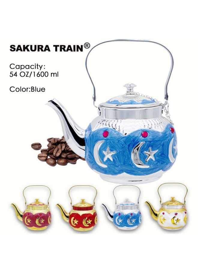 Sakura Train 1600ML Purely Handmade Enamel Drip Glue Process Turkish Middle Eastern Style Stainless Steel Teapot Coffee Pot, Decorative Water Kettle with Handle, Multiple Colors And Capacities Available for Women, Men, Adults, Guests or For Tea Party - Best Gift idea - Image 1