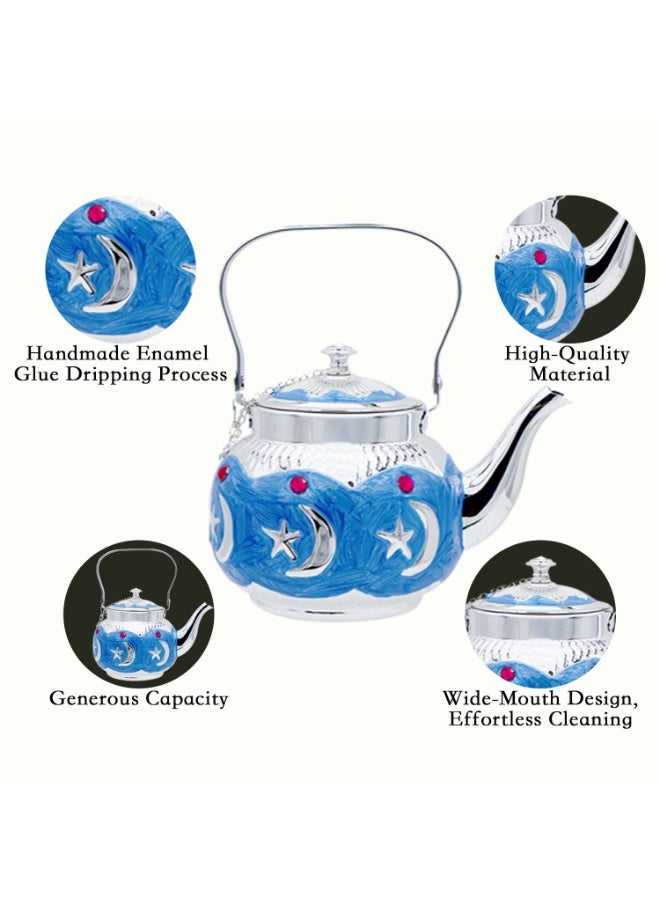 Sakura Train 1600ML Purely Handmade Enamel Drip Glue Process Turkish Middle Eastern Style Stainless Steel Teapot Coffee Pot, Decorative Water Kettle with Handle, Multiple Colors And Capacities Available for Women, Men, Adults, Guests or For Tea Party - Best Gift idea - Image 2