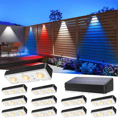 JOFIOS Solar Fence Lights Outdoor Waterproof Led, 12Pack,1300mAh,6 Inch Solar Lights for Fence with Warm White & RGB 8 Colors,Outdoor Solar Lights for Patio, Backyard, Deck, Fence, Railing (Black) - Image 1