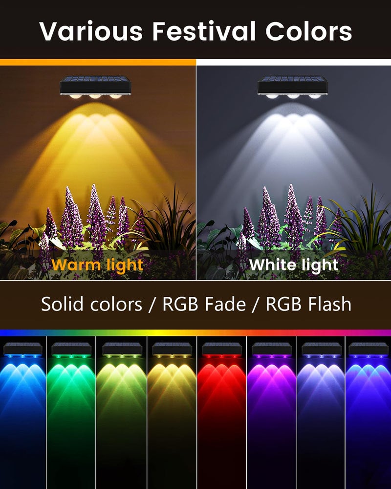 JOFIOS Solar Fence Lights Outdoor Waterproof Led, 12Pack,1300mAh,6 Inch Solar Lights for Fence with Warm White & RGB 8 Colors,Outdoor Solar Lights for Patio, Backyard, Deck, Fence, Railing (Black) - Image 3