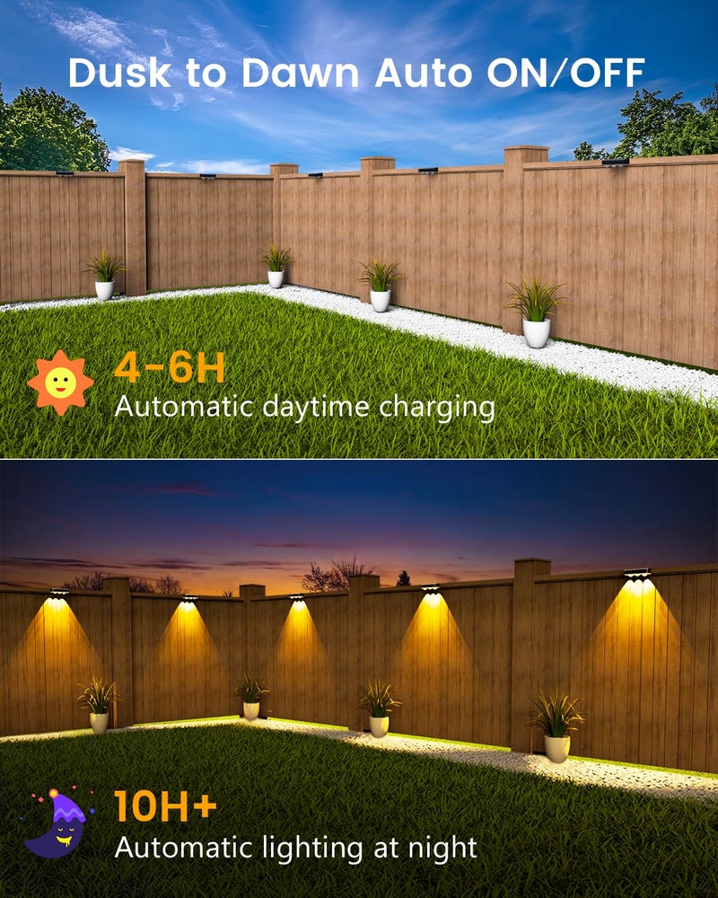 JOFIOS Solar Fence Lights Outdoor Waterproof Led, 12Pack,1300mAh,6 Inch Solar Lights for Fence with Warm White & RGB 8 Colors,Outdoor Solar Lights for Patio, Backyard, Deck, Fence, Railing (Black) - Image 5