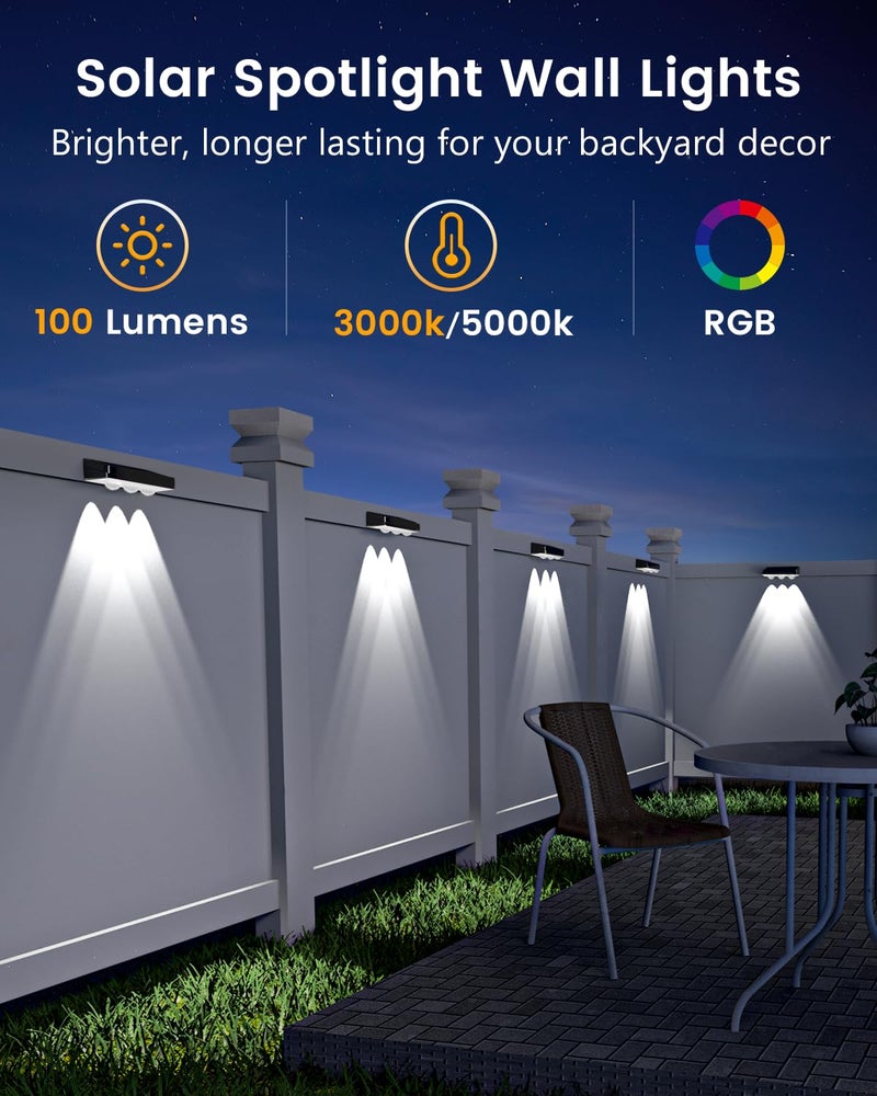 JOFIOS Solar Fence Lights Outdoor Waterproof Led, 12Pack,1300mAh,6 Inch Solar Lights for Fence with Warm White & RGB 8 Colors,Outdoor Solar Lights for Patio, Backyard, Deck, Fence, Railing (Black) - Image 2