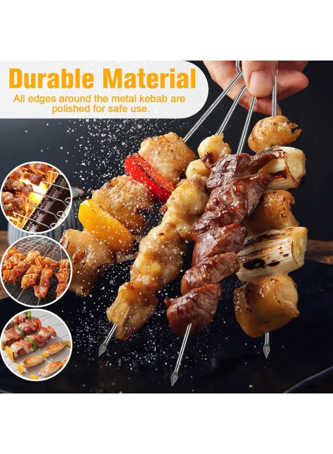 SYOSI 20-Pack Stainless Steel BBQ Skewers, Reusable Metal Kebab Sticks, 430 Grade Rust-Proof Grilling Skewers for Outdoor Barbecue, Oven Cooking, Camping, and Party Food Serving, Kitchen Utensils(22cm) - Image 2
