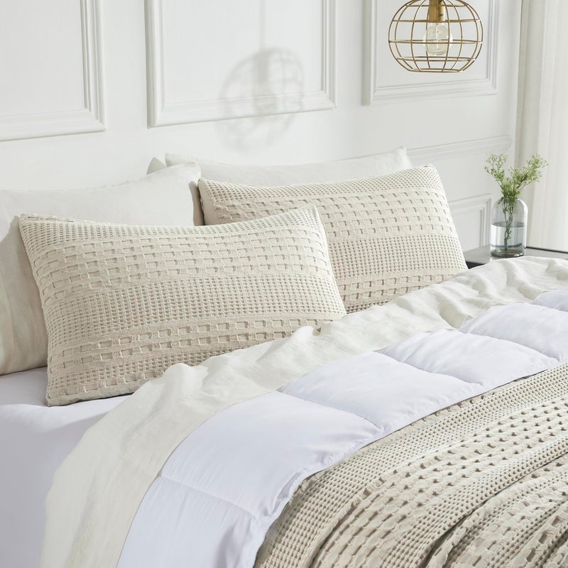 VHC Brands VHC Brands 100% Cotton Waffle Weave Natural King Size Sham Set of 2 20x36  Decorative Throw Pillow Covers/Shams  Boho Farmhouse Bedroom Decor  - Image 1