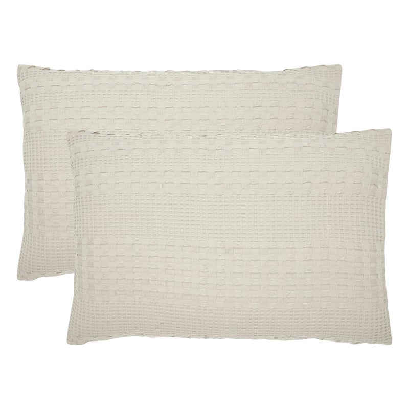 VHC Brands VHC Brands 100% Cotton Waffle Weave Natural King Size Sham Set of 2 20x36  Decorative Throw Pillow Covers/Shams  Boho Farmhouse Bedroom Decor  - Image 4