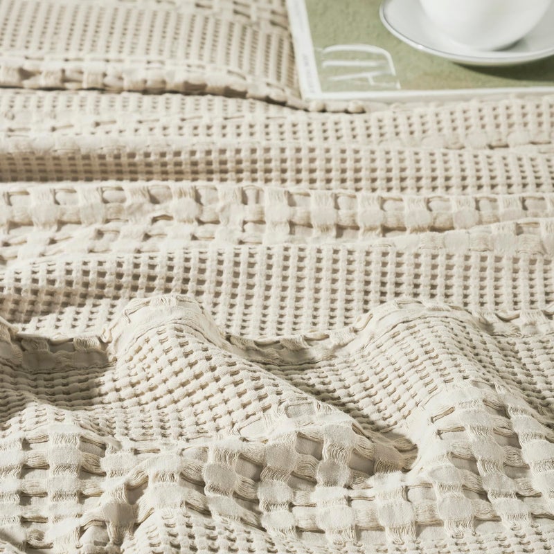 VHC Brands VHC Brands 100% Cotton Waffle Weave Natural King Size Sham Set of 2 20x36  Decorative Throw Pillow Covers/Shams  Boho Farmhouse Bedroom Decor  - Image 3