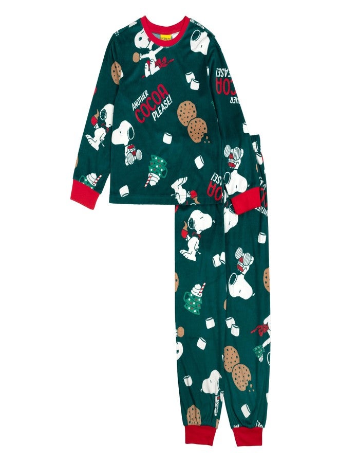 Peanuts طقم بيجاما فضفاض مكون من قطعتين للأطفال من بي ناتس، بيجاما عائلية متطابقة للعطلات، ناعمة ومريحة، فام_أنذر كاكاو، 2T - Image 1