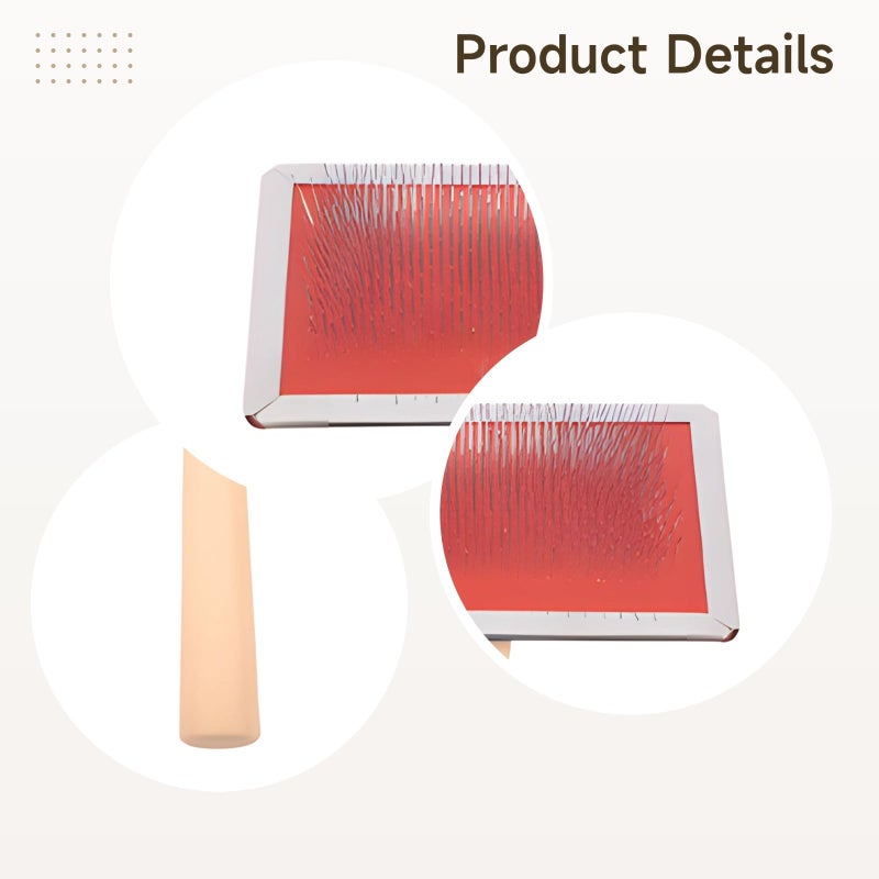 Wooden Handle Slicker Brush For Dogs Cats Red Undercoat Removal Cleaning Tool - Image 3