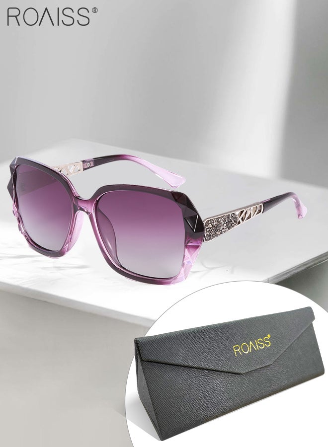 roaiss Women's Oversized Polarized Butterfly Sunglasses, UV400 Protection Sun Glasses with Rhinestones Decoration, Fashion Anti-Glare Sun Shades with Glasses Case for Shopping Party Travel 65mm - Image 1