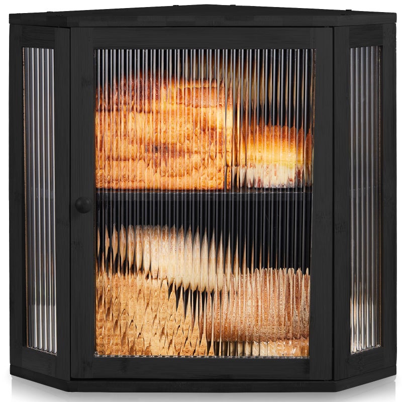 BRONYPRO Double Layer Corner Bread Box for Kitchen Counter with Heightadjustable Partition Extra Large Black Bamboo Wooden Bread Box for Multiple Loaves Modern Breadbox for Kitchen Countertop