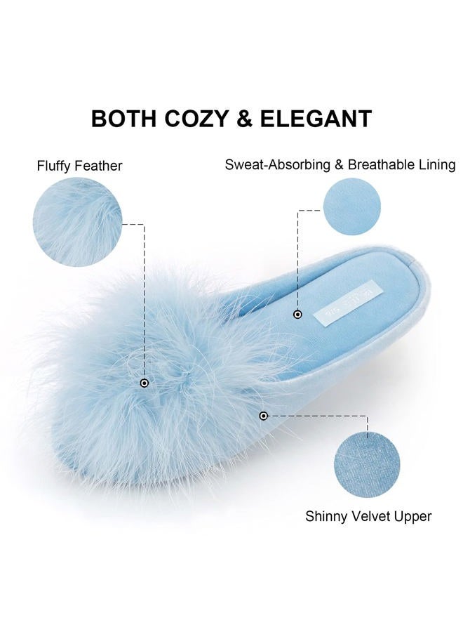 BCTEX COLL Women's Cozy Velvet Memory Foam House Slipper, Ladies Fuzzy Bedroom Slipper Non-slip Sole, Blue, 9-10 - Image 2