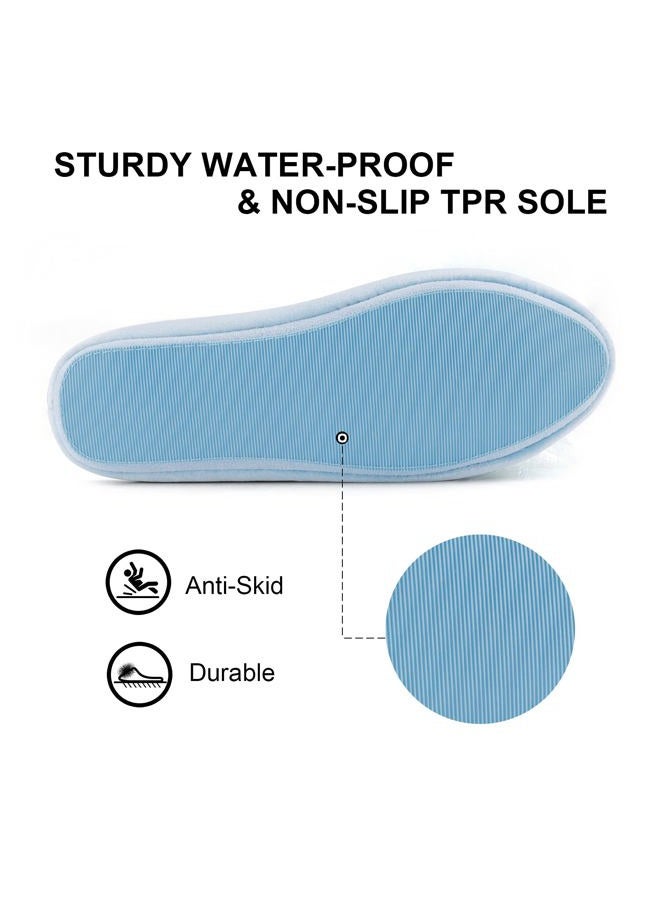 BCTEX COLL Women's Cozy Velvet Memory Foam House Slipper, Ladies Fuzzy Bedroom Slipper Non-slip Sole, Blue, 9-10 - Image 4