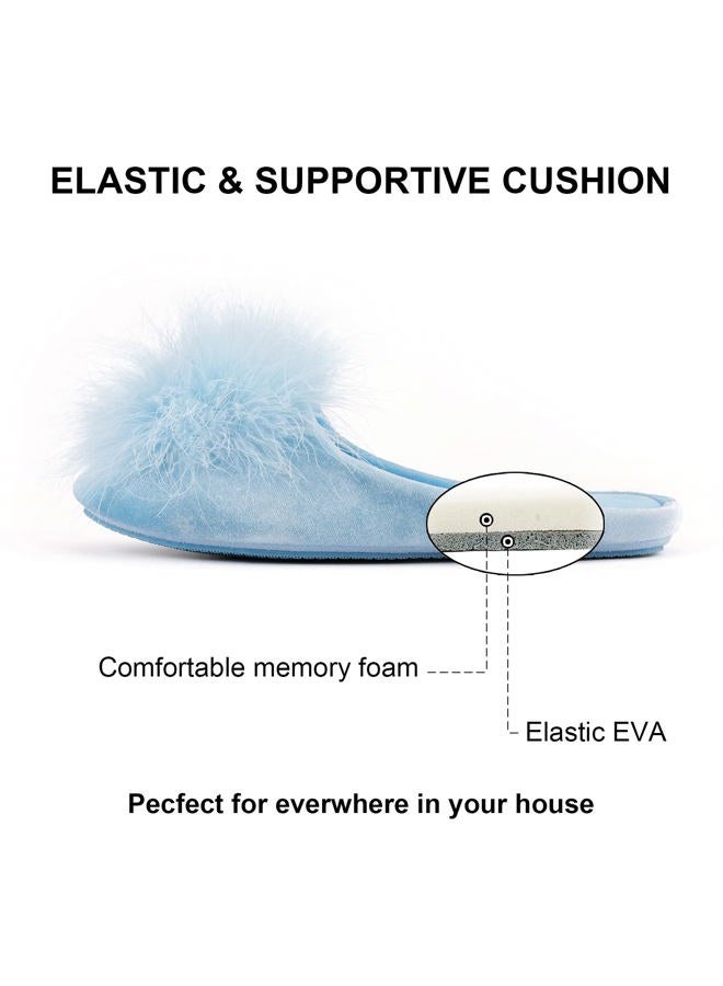 BCTEX COLL Women's Cozy Velvet Memory Foam House Slipper, Ladies Fuzzy Bedroom Slipper Non-slip Sole, Blue, 9-10 - Image 3
