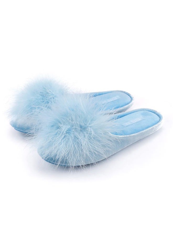 BCTEX COLL Women's Cozy Velvet Memory Foam House Slipper, Ladies Fuzzy Bedroom Slipper Non-slip Sole, Blue, 9-10 - Image 1