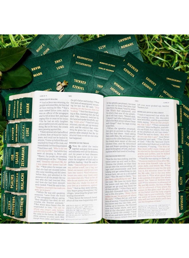 Erilano Bible Tabs for Women and Men - Leather Paper Green Bible Index Tabs - Large Gold Foil Laminated, 66 Tabs for OT & NT, 14 Blank Tabs, Bible Journaling Supplies, Easy to Read & Navigate ﻿ - Image 5
