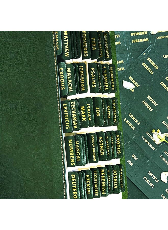 Erilano Bible Tabs for Women and Men - Leather Paper Green Bible Index Tabs - Large Gold Foil Laminated, 66 Tabs for OT & NT, 14 Blank Tabs, Bible Journaling Supplies, Easy to Read & Navigate ﻿ - Image 1
