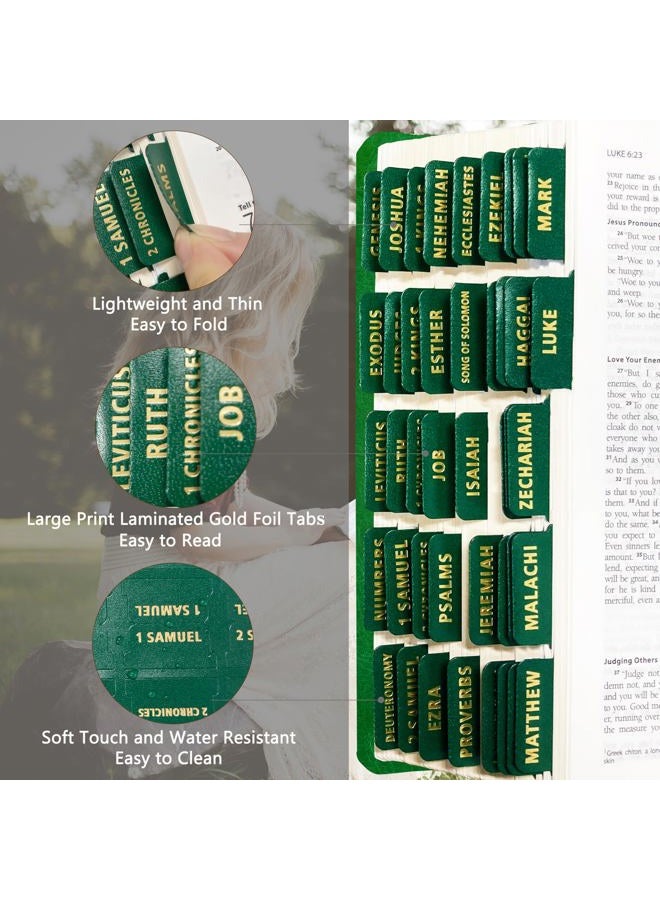 Erilano Bible Tabs for Women and Men - Leather Paper Green Bible Index Tabs - Large Gold Foil Laminated, 66 Tabs for OT & NT, 14 Blank Tabs, Bible Journaling Supplies, Easy to Read & Navigate ﻿ - Image 2