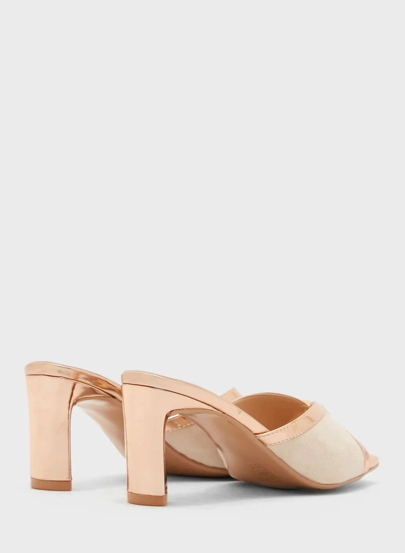 Khizana Metallic Cross Over Square Toe Mule Sandal