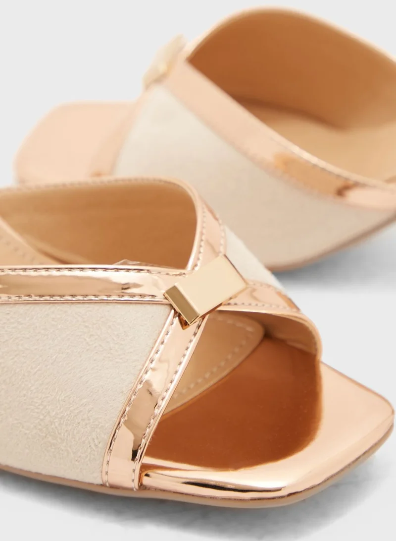 Khizana Metallic Cross Over Square Toe Mule Sandal