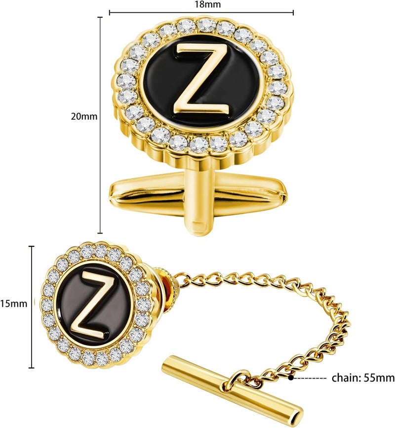 هاوسن Gold Cufflinks and Tie Tack for Men, Gold Cufflinks Crystal with Lapel Pins for Men's Women Set, Tie Tack with Chain on Tie Wedding Business Accessories - Image 5