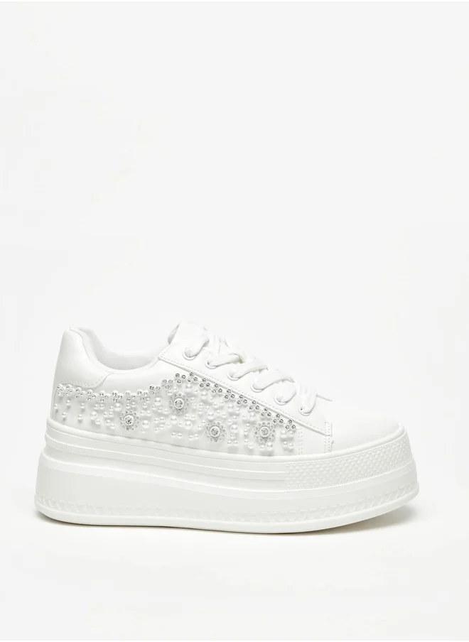 Celeste Women's Embellished Chunky Sneakers with Lace-Up Closure
