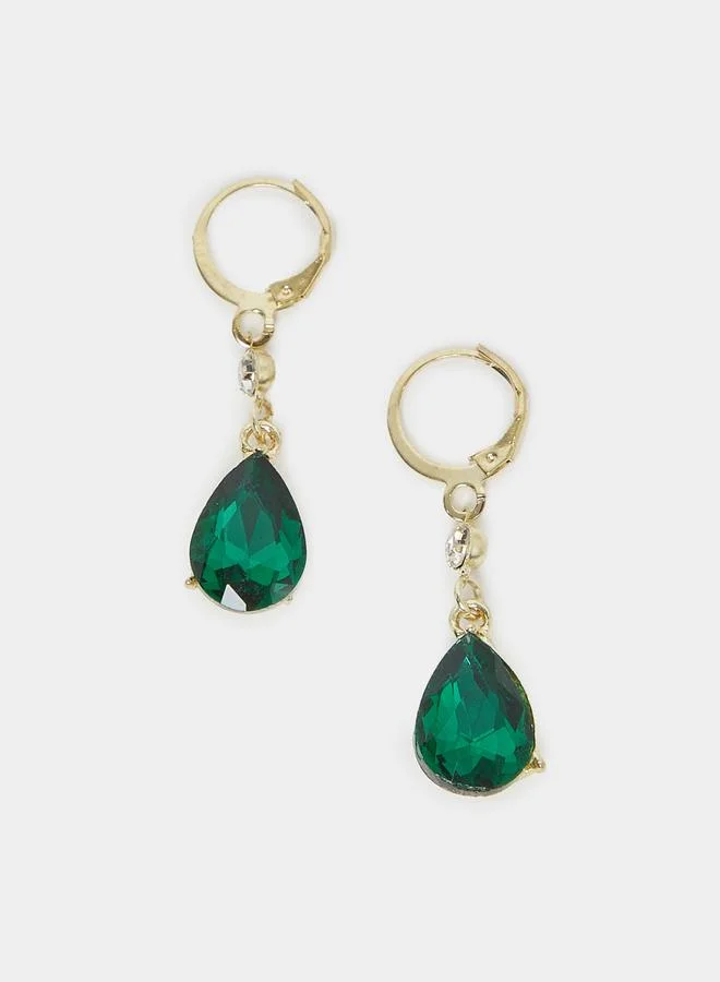 Styli Styli Green Teardrop Dangle Earrings