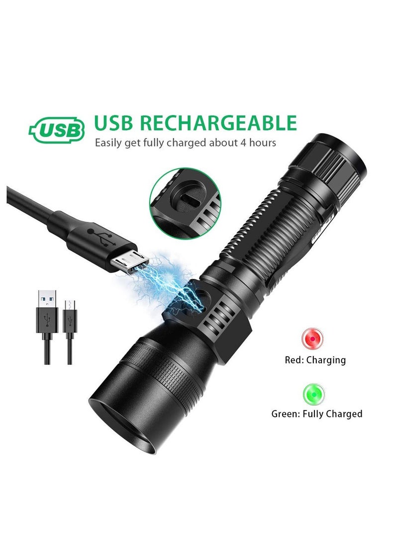 Excefore - USB Rechargeable Torches, 3 in 1 Super Bright Torches LED  Rechargeable, with whitelight redlight & UV, Super Bright Waterproof LED Torch, 7 Modes, Zoomable, for Camping, Emergency (2 Pcs) - Image 1